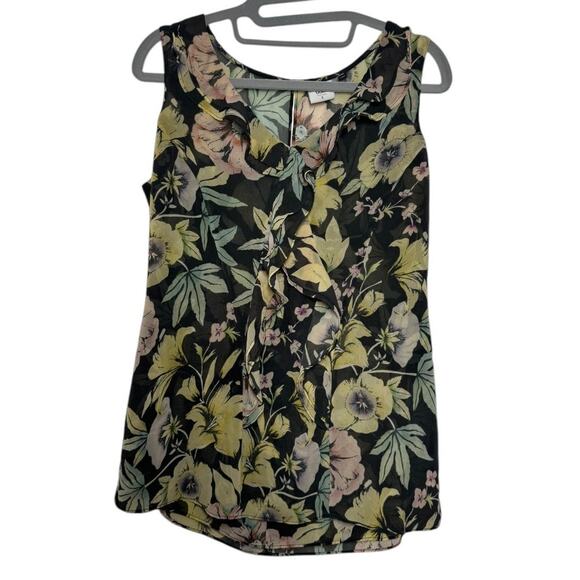 Cabi Top Women S Floral Gray Pink V Neck Ruffled Career Modest Office Spring - Picture 1 of 4